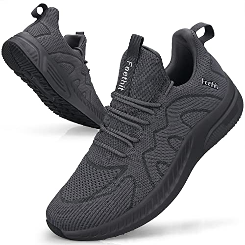 Feethit Mens Non Slip Running Shoes Lightweight Breathable Slip on Walking Tennis Shoes Casual Comfortable Sneakers Dark Gray 10.5