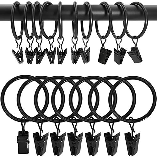AMZSEVEN 100 Pack Metal Curtain Rings with Clips, Drapery Clips Hooks, Decorative Curtain Rod Clips Hangers 1.5 Inch Interior Diameter Eyelets, Rustproof Vintage Black