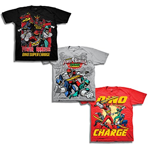 Power Rangers Little Boys Super Dino Charge 3 Pack Tee Bundle, Black/Silver/Royal, S - 4