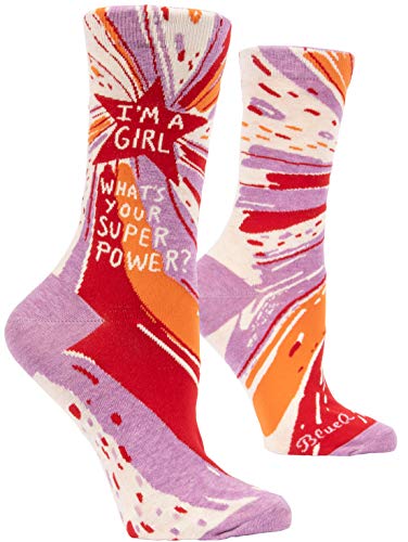 Blue Q Women's Crew Socks, I'm a Girl...What's Your Super Power? (fit shoe size 5-10)