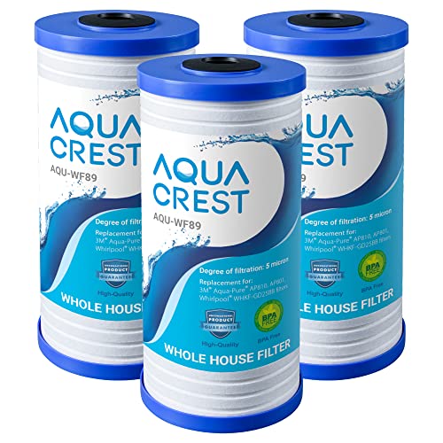 AQUACREST AP810 Whole House Water Filter, Replacement for 3M Aqua-Pure AP810, AP801, AP811, Whirlpool WHKF-GD25BB, WHKF-DWHBB, 5 Micron, 10' x 4.5', Well & Tap Water Filter, Pack of 3