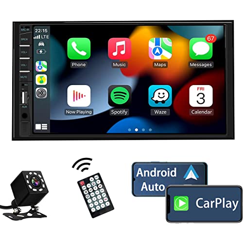 Naifay Double Din Car Stereo Compatible with Apple Carplay and Android Auto, 7 inch HD Touchscreen Car Radio Car Audio Receivers, Bluetooth, Backup Camera, Mirror Link, USB/AUX/TF/Subwoofer, FM Radio