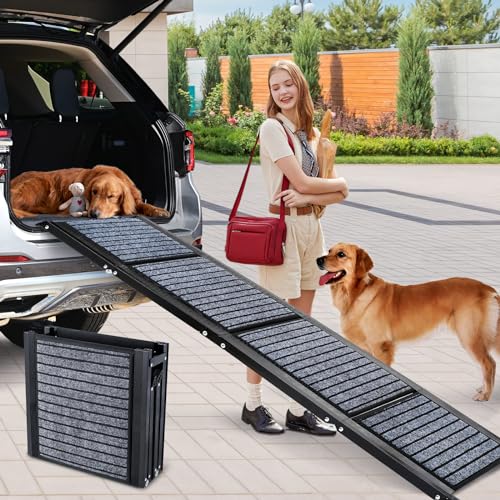 Extra Long 67' Dog Car Ramp, Foldable Large Dog Car Ramp with Non-Slip Carpet Surface, Portable Pet SUV Ramp for Stairs, Durable Dog Ramp Steps for Large Dogs Up to 220LBS Get Into Cars, SUVs & Trucks