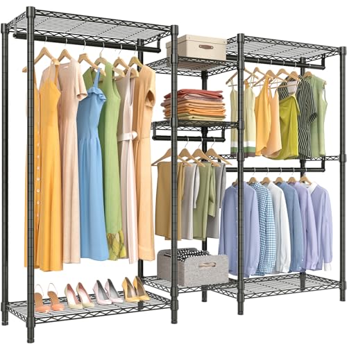 VIPEK V6 Wire Garment Rack Heavy Duty Clothes Rack Metal with Shelves, Freestanding Portable Wardrobe Closet Rack for Hanging Clothes 74.4' L x 17.7' W x 76.4' H, Max Load 850LBS, Black