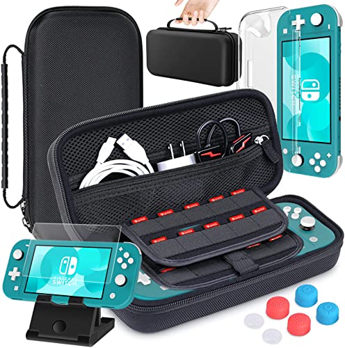 HEYSTOP Case Compatible with Nintendo Switch Lite with Switch Lite Screen Protector Carrying Case Cover for Nintendo Switch Lite Adjustable PlayStand and 6 Thumb Grip Caps Console Accessories