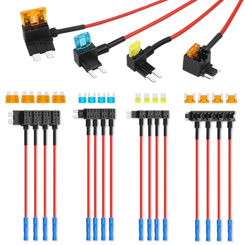 Cooclensportey 16 Pack 4 Types Fuse Tap, Upgraded 12V Car Add a Circuit Fuse Tap Kit - Standard Mini Micro2 and Low Profile Mini Fuse Taps, ATO ATC ATM APM Fuse Adapter Jumper for Cars Trucks Boats