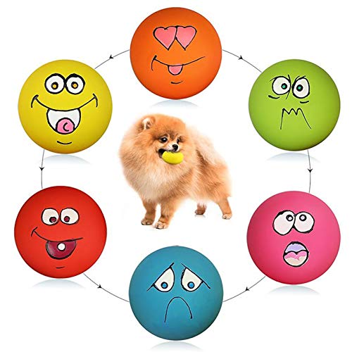 HDSX Smile Face Dog Squeaky Toys Soft Latex Squeak Balls for Puppy Small Pet Dogs 6 Pcs/Set