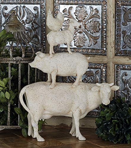 Deco 79 Polystone Farm Animals Decorative Sculpture Stacked Home Decor Statue, Accent Figurine 14' x 4' x 18', White