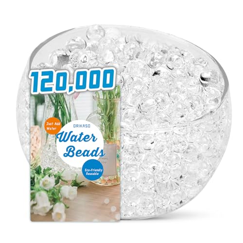 ORIKASO 120,000 Clear Water Beads for Vases,Transparent Water Beads, Vase Fillers for Floating Pearls, Floating Candle Making, Wedding Centerpiece, Floral Arrangement, Christmas Decoration