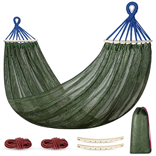 Outerman Camping Hammocks 290 * 150cm(Max 550lb),Breathable Soft Nylon Hammocks with Balance Beam Sturdy Metal Knot Tree Ropes and Travel Bag, Perfect for Outdoor/Indoor Patio Backyard etc.