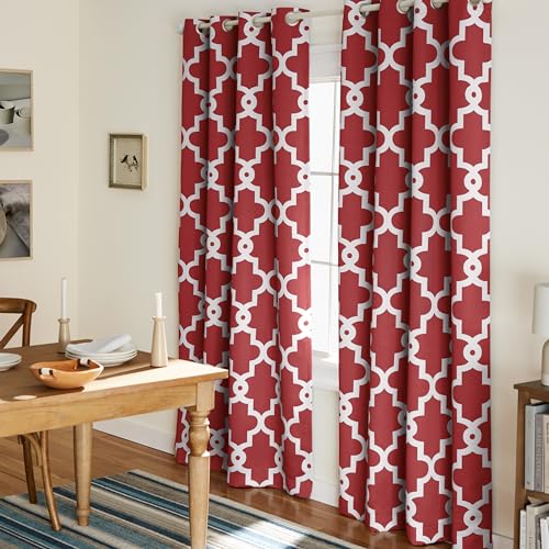 Exclusive Home Ironwork Sateen Woven Room Darkening Blackout Grommet Top Curtain Panel Pair, 52'x84', Burgundy