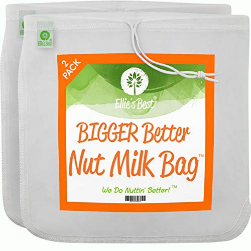 Pro Quality Nut Milk Bag 2 Pack - 12'X12' XL Bags - Commercial Grade Reusable All Purpose Food Strainer - Food Grade BPA-Free - Ultra Strong Nylon Mesh - Almond Milk, Juices, Cold Brew Recipes Videos