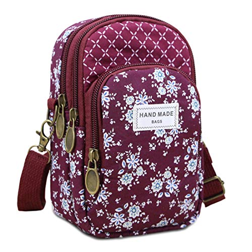 WITERY Crossbody Bag Canvas Cellphone Pouch Coin Purse (Fuchsia)