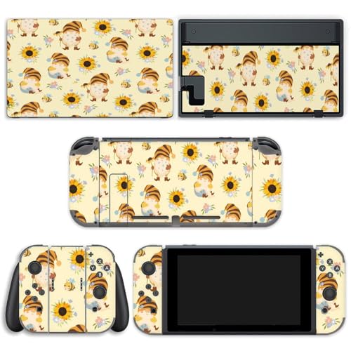 AoHanan Sunflowers Honey Bees And Gnomes Switch Skin Wrap Vinyl Decal Sticker Full Set Compatible with Game Switch Standard