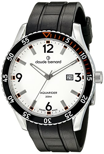 Claude Bernard Men's 53008 3NOCA AO Aquarider Stainless Steel Watch with Black Silicone Band