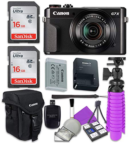 Canon PowerShot G7 X Mark II Wi-Fi Digital Camera with 2X Sandisk 16 GB SD Memory Cards + Tripod + Canon Case + Card Reader + Cleaning Kit (Renewed)