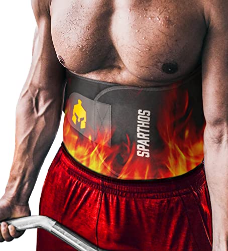 Sparthos Waist Trimmer Belt - Neoprene Waste Trainer Trainers Band for Workout, Sweat and Lose Stomach Fat - Sweet Burning Sauna Slimming Effect - Belly Tummy Weight Loss - for Men and Women (L)