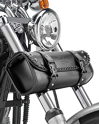 KEMIMOTO Motorcycle Tool Bag, Waterproof Motorcycle Fork Bag PU Leather Universal Saddlebag Front Fork Handlebar Sissybar Storage Pouch Motorcycle Roll Bag