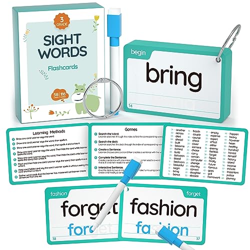 WJPC High Frequency Sight Words Flash Cards 2nd, 3rd Grade (Third-Grade) for 7,8.9 Years Age Kids Boys, Girls, Homeschool Learn to Read, Write.