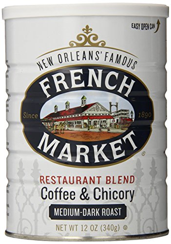 French Market Coffee, Coffee & Chicory Restaurant Blend, Medium-Dark Roast Ground Coffee, 12-Ounce Metal Can