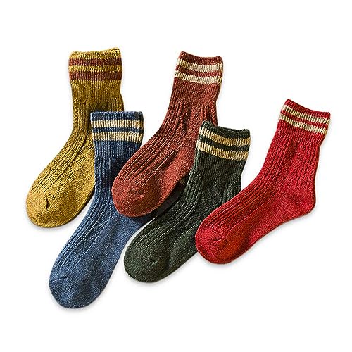 IIG 5 Pairs Women's Vintage Style Thick Wool Warm Winter Crew Socks (Multicolour03)