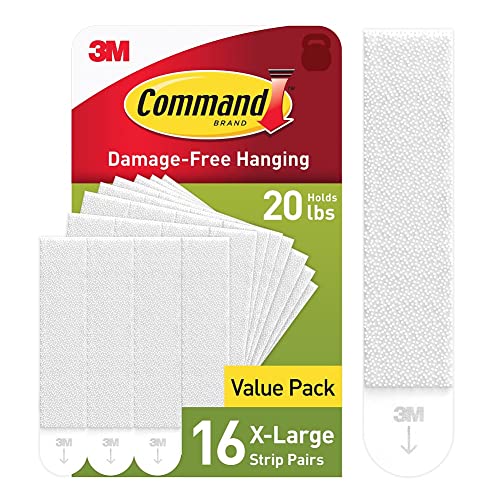 Command 20 Lb XL Heavyweight Picture Hanging Strips, Damage Free Hanging Picture Hangers, Heavy Duty Wall Hanging Strips for Living Spaces, 16 White Adhesive Strip Pairs