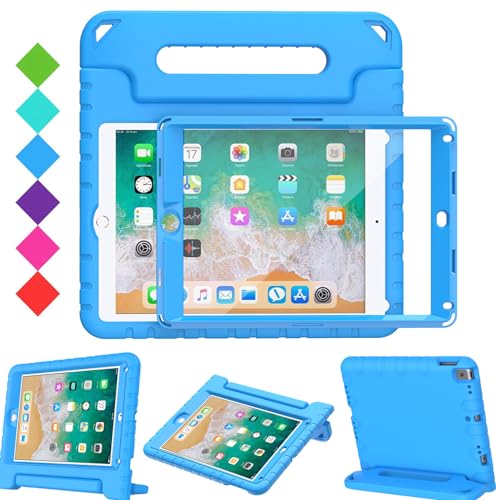 BMOUO Kids Case for iPad 9.7 Inch 2018/2017,iPad Air 2 - with Screen Protector, Shockproof Kids Case Cover Handle Stand Case for iPad 9.7 Inch 2017/2018 (iPad 5th and 6th Generation),iPad Air 2 - Blue