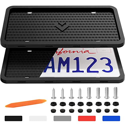 Aujen Silicone License Plate Frames 2 PCS for US Standard Car, Rattle-Proof and Easy Installation License Plate Holder (Black)