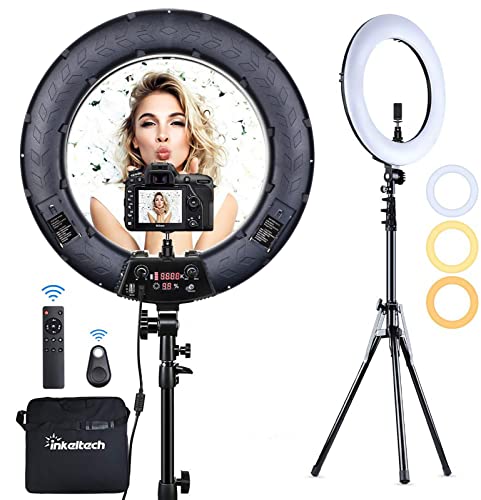 Inkeltech Ring Light - 18 inch 3000K-6000K Dimmable Bi-Color Light Ring, 60W LED Ring Light with Stand, Lighting Kit for Vlog, Selfie, Makeup, YouTube, Camera, Phone - LCD Screen & Remote Control