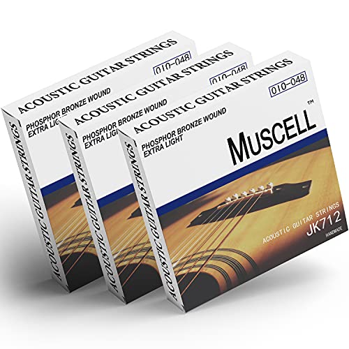 MUSCELL Handmade Phosphor Bronze Acoustic Guitar Strings-3 Packs - 6 Strings - Extra Light JK712