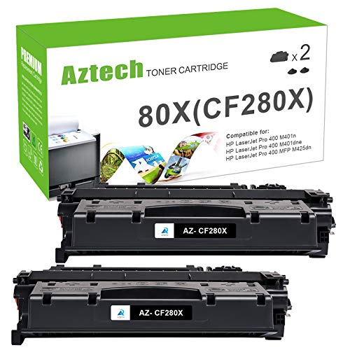 Aztech Compatible CF280X Toner Cartridge Replacement for HP 80X CF280X 80A CF280A Pro 400 M401A M401D M401N M401DNE MFP M425DN (Black, 2-Packs)