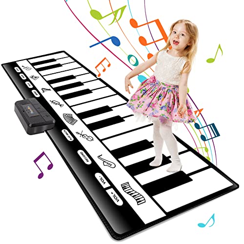 TWFRIC 6ft. Piano Mat with 24 Keys & 10 Demos & 8 Musical Instruments Sounds & 4 Play Modes, Giant Dance Floor Piano Music Play Mat 71'' Large Interactive Musical Toys Gifts for Kids Adults Toddlers