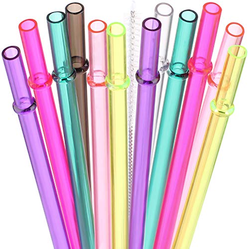 Dakoufish 13' Long Reusable Tritan Replacement Drinking Straws for 40 oz,30 oz & 24 oz Mason Jar,Tumblers, Set of 12 with Cleaning Brush (13inch,7color)