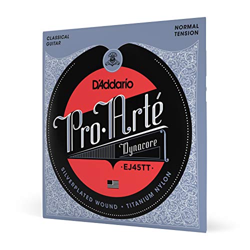 D'Addario Guitar Strings - Pro-Arte Classical Guitar Strings - EJ45TT Dynacore - Silver Plated Wrap, Composite Dynacore, Titanium Nylon Trebles - Normal Tension, 1-Pack