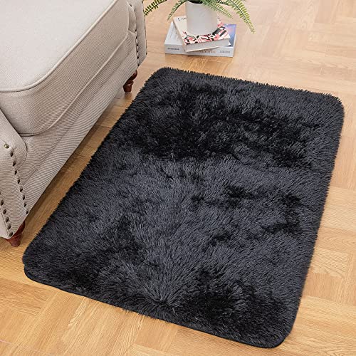Ophanie Small Black Entryway Throw Rugs for Bedroom, 2x3 Mini Area Rug, Affordable Non Slip Fluffy Carpet, Fuzzy Soft Living Room Rugs, Home Decor Aesthetic, Nursery