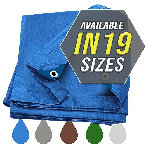 Large Waterproof Tarp Thick Poly Tarpaulin Ideal for Canopy Tents, Boats, RV or Pool Covers - Multipurpose Protective Tarps with Grommets for Indoor and Outdoor Use | 8' x 10'