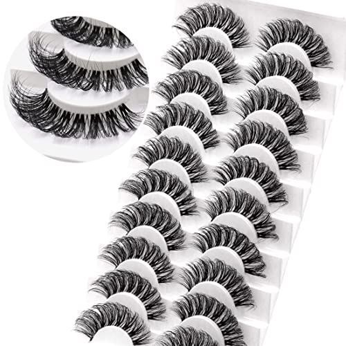 Veleasha Lashes Russian Strip Lashes Eyelashes with Clear Band Looks Like Eyelash Extensions D Curl Lash Strips 10 Pairs Pack (DT01)