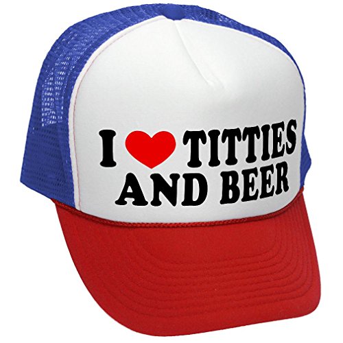 I Heart Titties and Beer - Love Funny Joke Gag - Unisex Adult Trucker Cap Hat, RWB