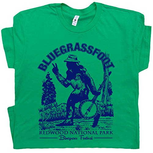 XL - Bigfoot Banjo T Shirt Bluegrass Shirts for Men Women Cool Vintage Music Festival Graphic Tee Mandolin Redwood Forest
