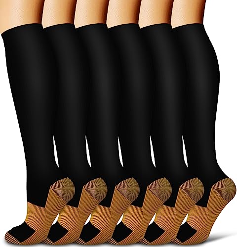 COOLOVER Copper Compression Socks for Women and Men(6 Pairs)-Best Support for Running, Athletic, Nursing, Travel