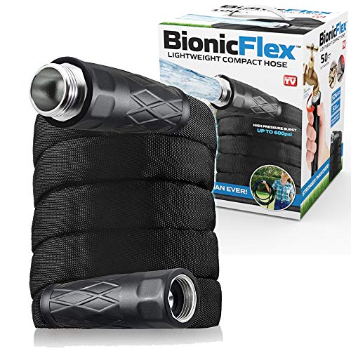 Bionic Flex 50’ Garden Hose, Ultra Durable & Lightweight Weatherproof Outdoor Garden Yard Water Hose, 600 PSI Crush/Tear Resistant EZ Connect Metal Fittings, Kink Free