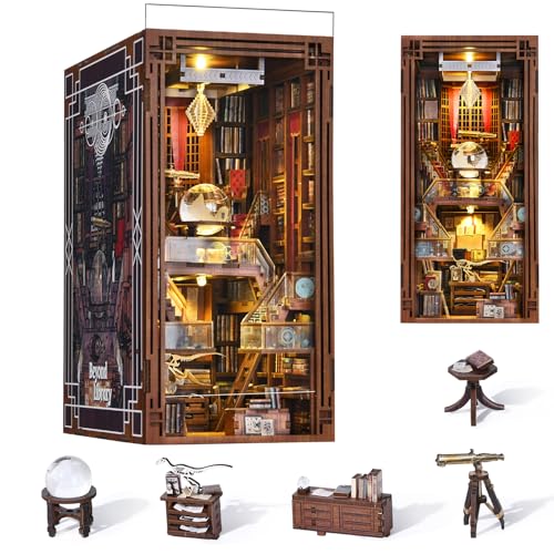 MiniCity Book Nook Kit, DIY Miniature Dollhouse Booknook Kit, 3D Wooden Puzzle Bookend Bookshelf Insert Decor with LED Light for Teens and Adults (Beyond Library)