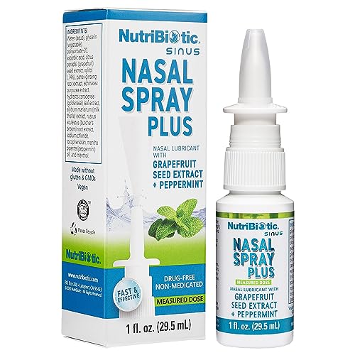 NutriBiotic Nasal Spray Plus | 1 FL OZ Nasal Lubricant Plus Grapefruit Seed Extract, Vitamin C, Peppermint & Botanical Extracts | Helps Flush Irritants from Nasal Passages | Drug-free | Non-Medicated