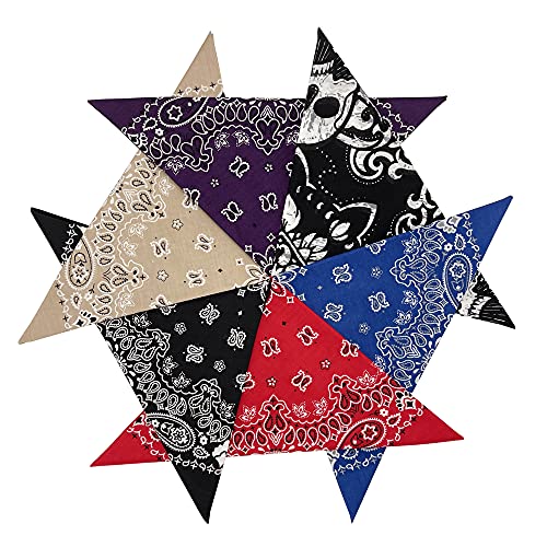 HankieWorld Bandanas 6&12 Pack Cotton 22inch Unisex Cowboy Kerchiefs(Assorted 4-6 pack)