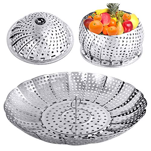 Veggie Vegetable Steamer Basket, Folding Steaming Basket, Metal Stainless Steel Steamer Basket Insert, Collapsible Steamer Baskets for Cooking Food, Expandable Fit Various Size Pot(5.3' to 8.6') YLYL