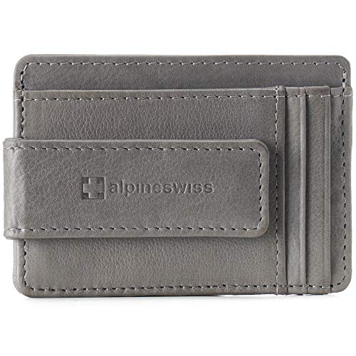 Alpine Swiss Harper Mens RFID Slim Money Clip Front Pocket Wallet Minimalist Leather ID Card Holder Gray