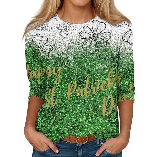 HPJKLYTR Women's T-Shirts Mama Shirt,Workout Tops for Women Cute Shirts Spring 3/4 Length Sleeve Women's Tops St Patricks Day Shirt Shamrock Green Graphic Tees Blouses O-Neck Plus(5-Army Green,XXL)