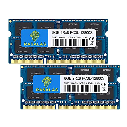 Rasalas DDR3 16GB Kit (2x8GB) DDR3 1600MHz PC3L-12800 16GB DDR3 Non ECC Unbuffered 1.35V CL11 2Rx8 Dual Rank SODIMM Laptop Memory Ram