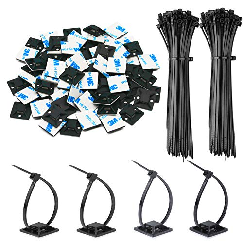 140 Pack 3/4' Zip Tie Adhesive Mounts Self Adhesive Cable Base Holders with Multi-Purpose Tie wire clips with screw hole,Anchor stick on wire holder,Black