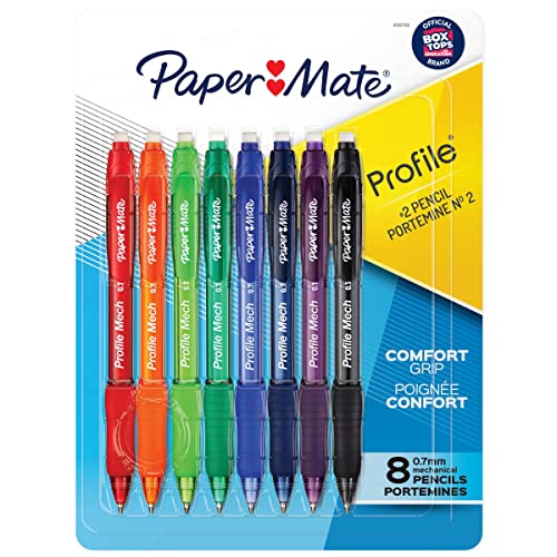Paper Mate Profile Mech Mechanical Pencil Set, 0.7mm #2 Pencil Lead, Great for Home, School, Office Use, Assorted Barrel Colors, 8 Count
